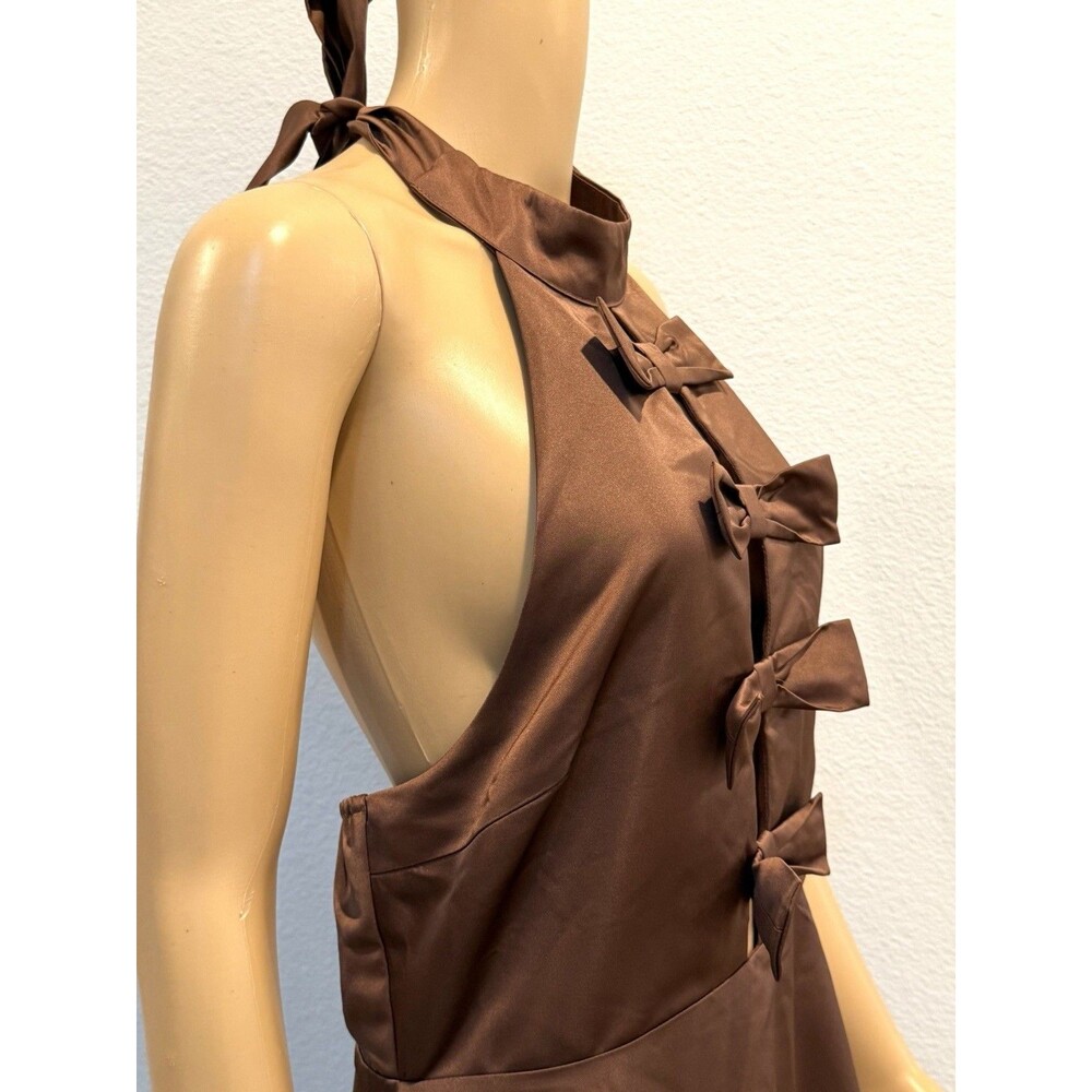 Petal & Pup Norva Bow Front Halter Satin Maxi Dress Chocolate Brown NWOT Sz 10 - Picture 7 of 16